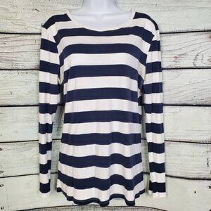 Old Navy Women’s XXL Navy Blue White Striped Long Sleeve Tee 100% Cotton Casual